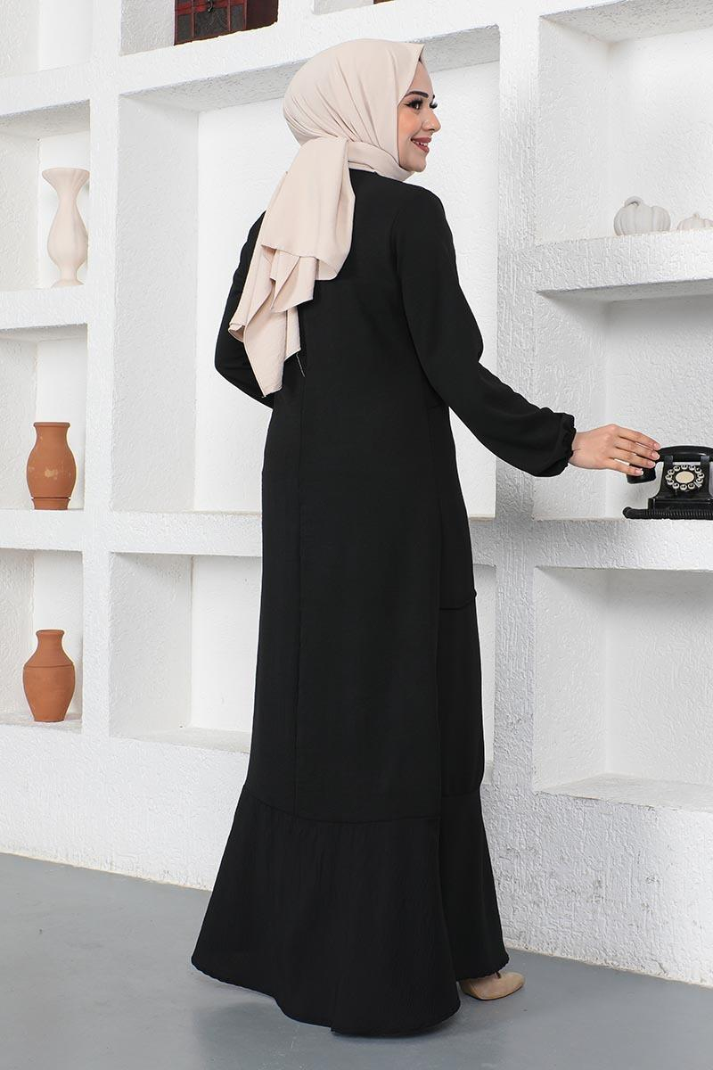 Dikiş Detaylı Model Elbise Siyah