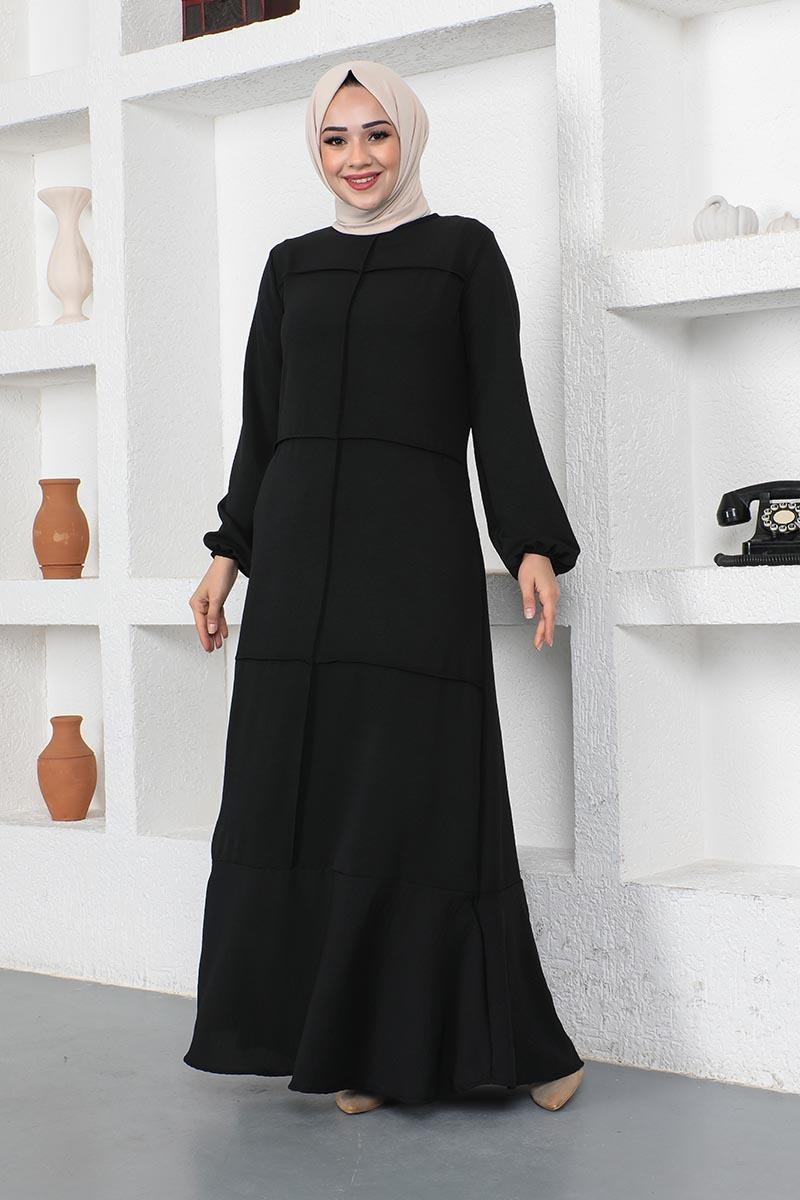 Dikiş Detaylı Model Elbise Siyah