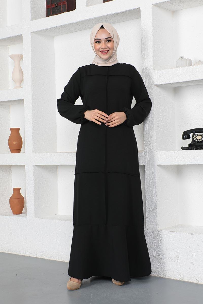Dikiş Detaylı Model Elbise Siyah