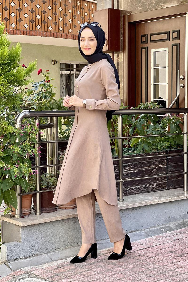 Düğmeli İkili Takım Vizon