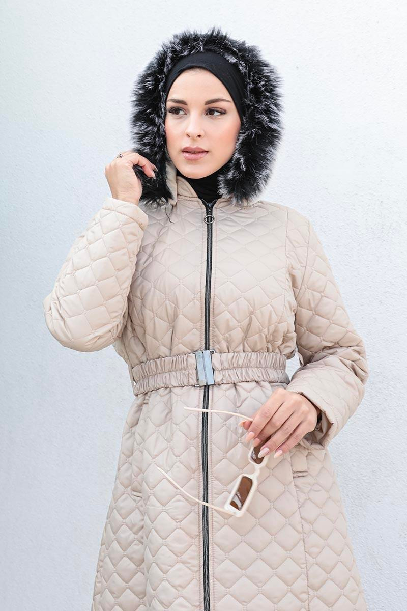 Kapitone Şişme Mont Bej