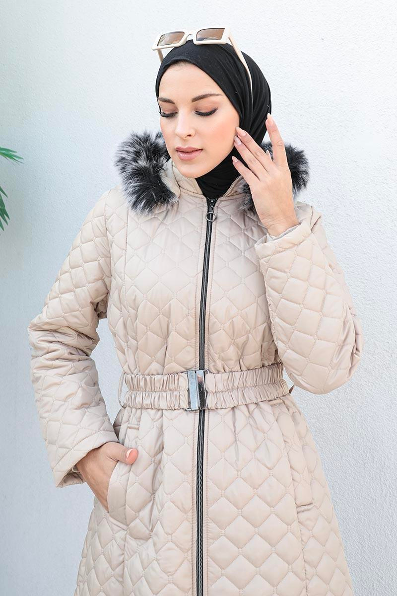Kapitone Şişme Mont Bej