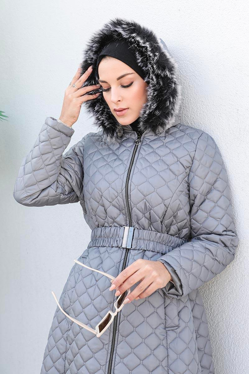 Kapitone Şişme Mont Gri