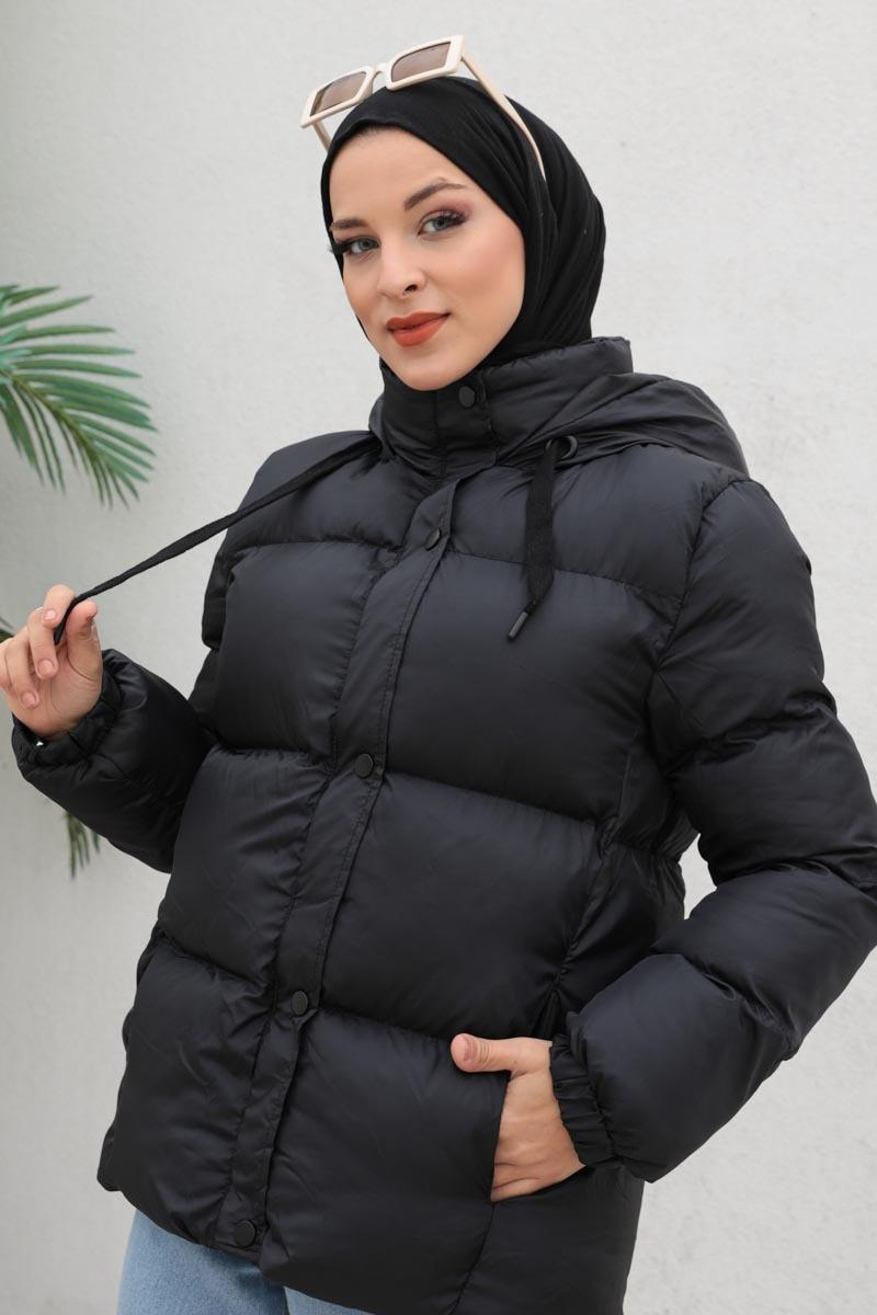 Kapüşonlu Şişme Mont Siyah