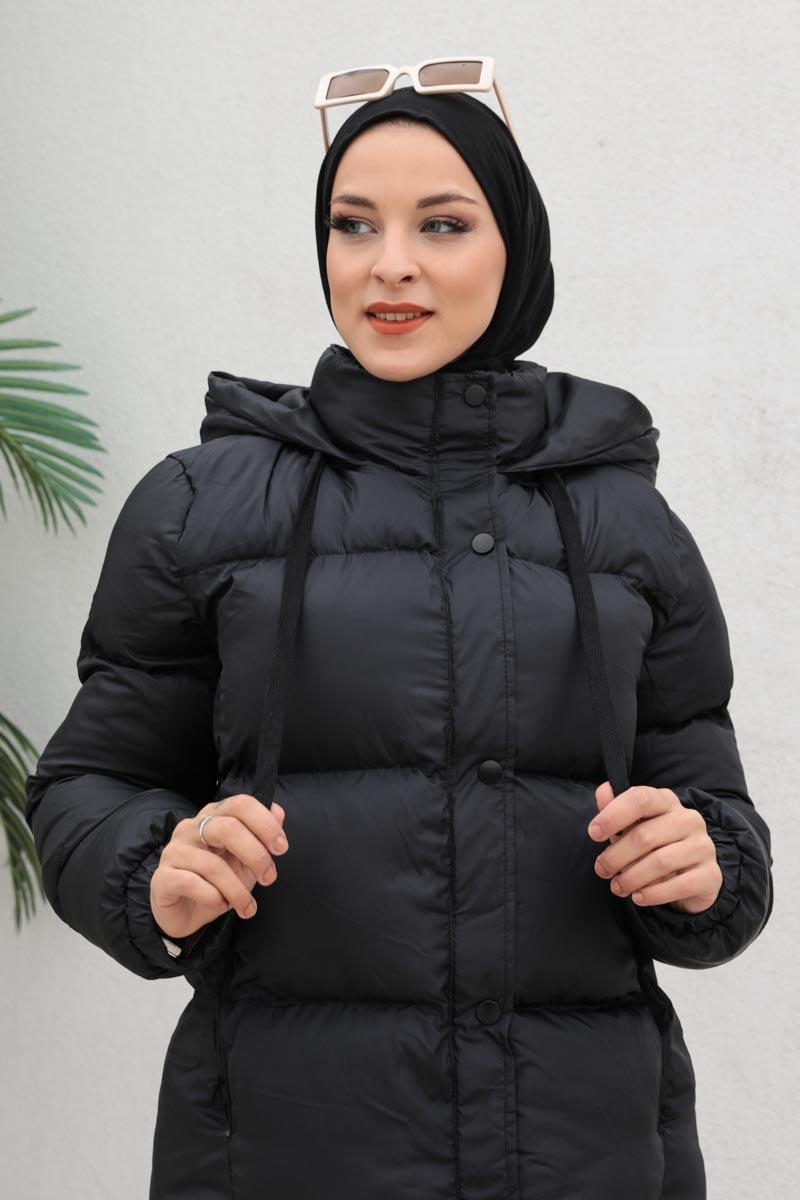 Kapüşonlu Şişme Mont Siyah