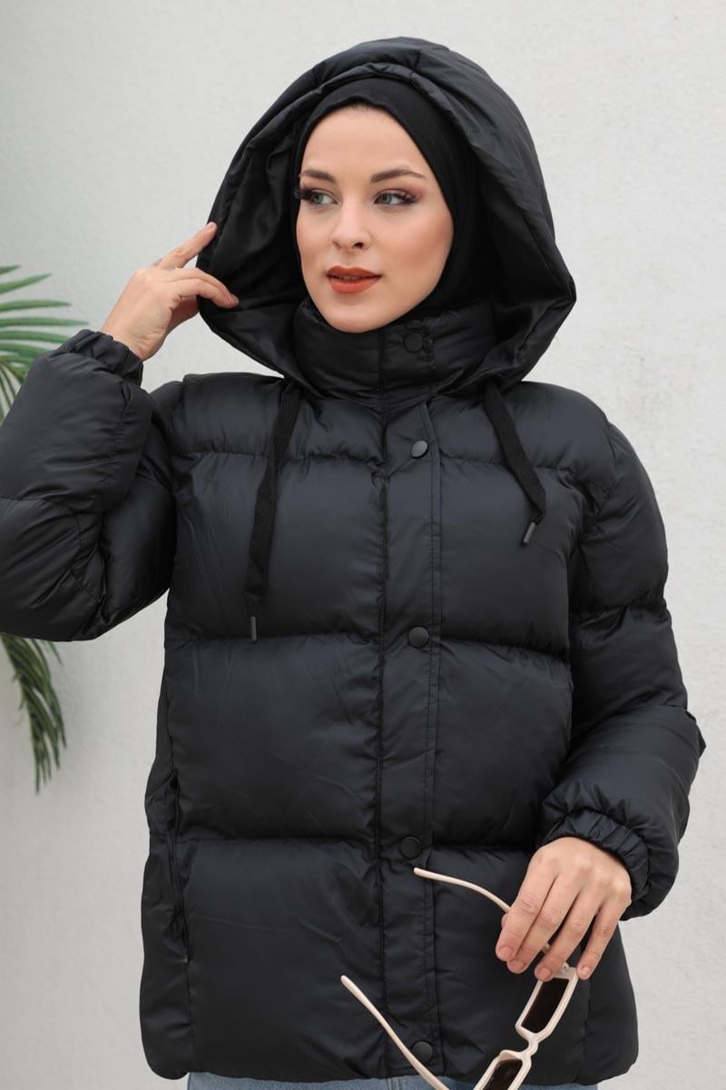 Kapüşonlu Şişme Mont Siyah