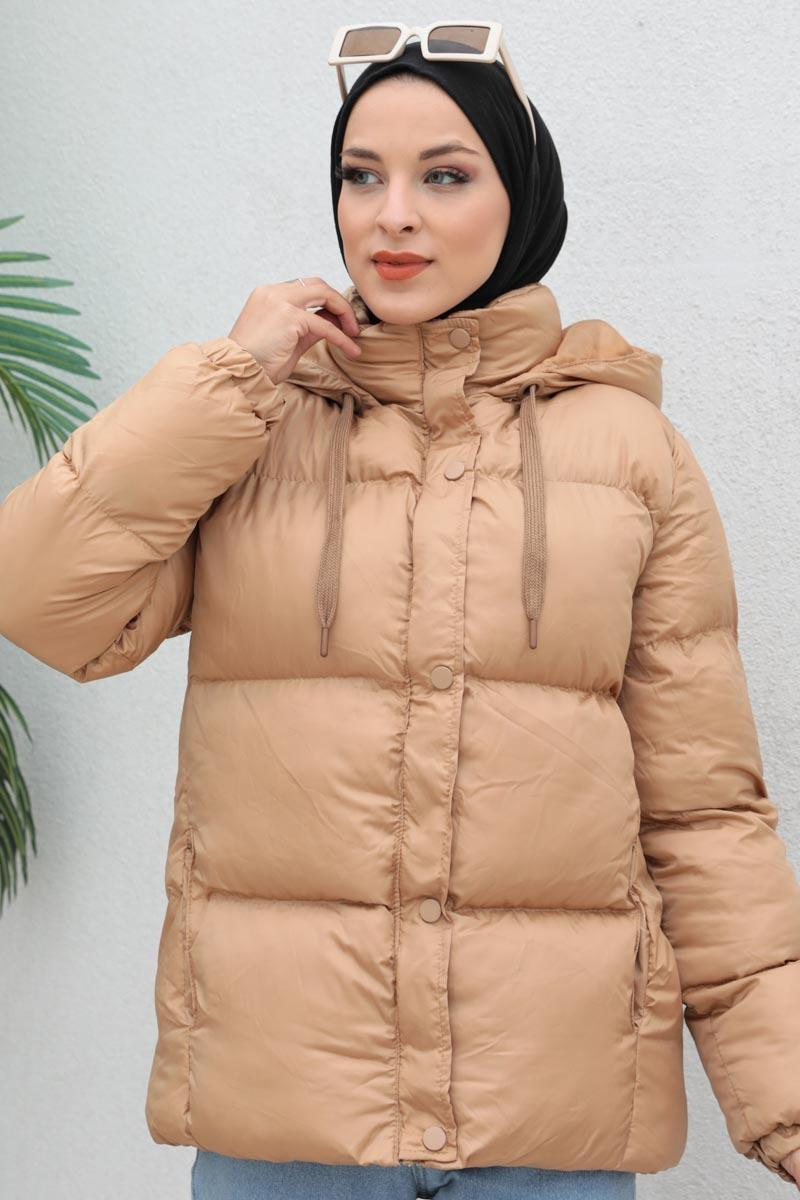 Kapüşonlu Şişme Mont Vizon