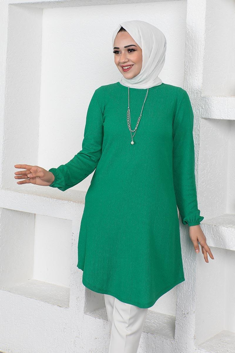 Kolyeli Bürümcük Tunik Yeşil