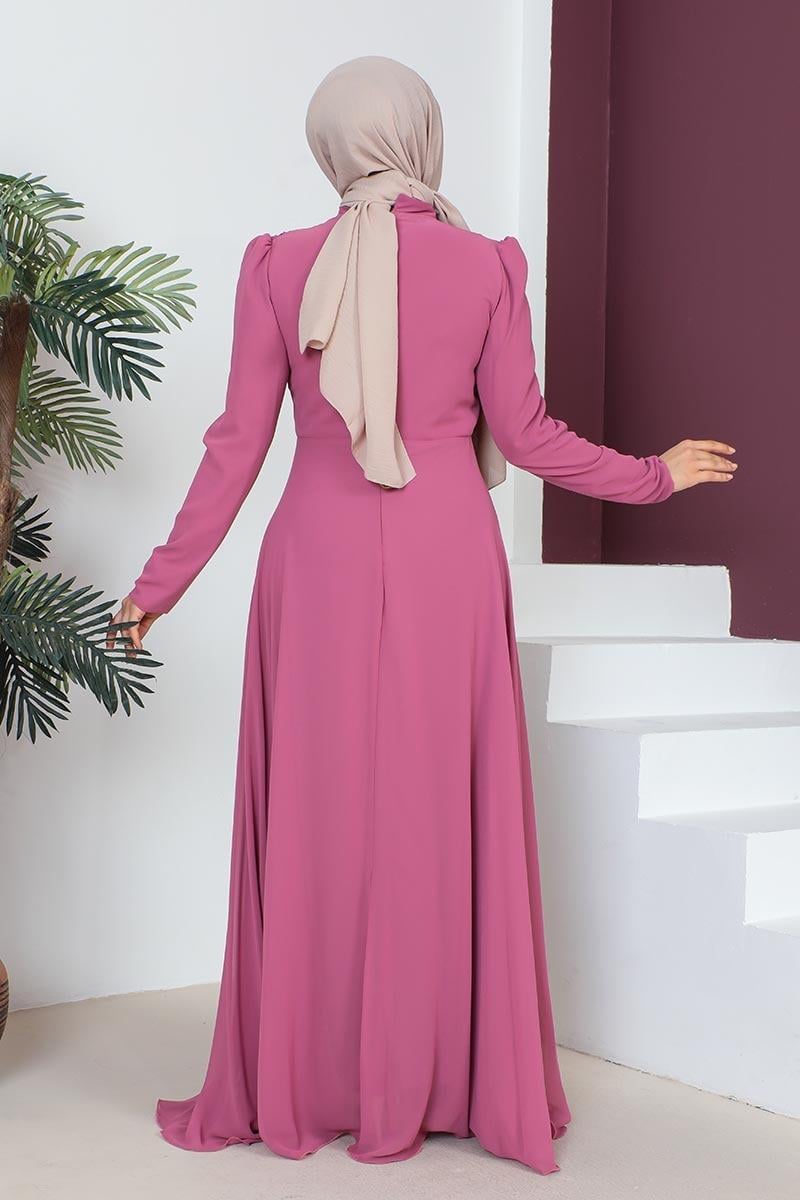 Kolyeli Tesettür Abiye Pembe
