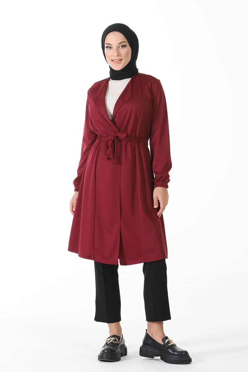 Kuşak Detaylı Kimono Bordo