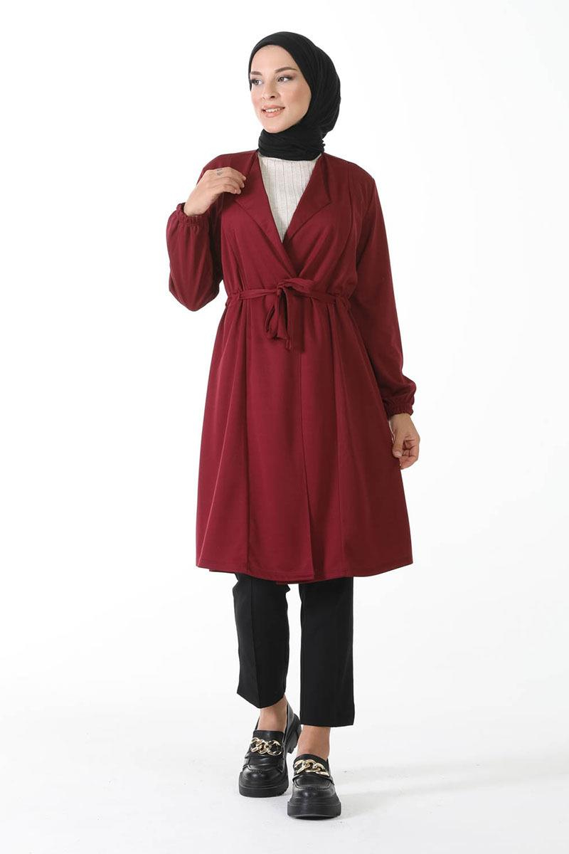 Kuşak Detaylı Kimono Bordo