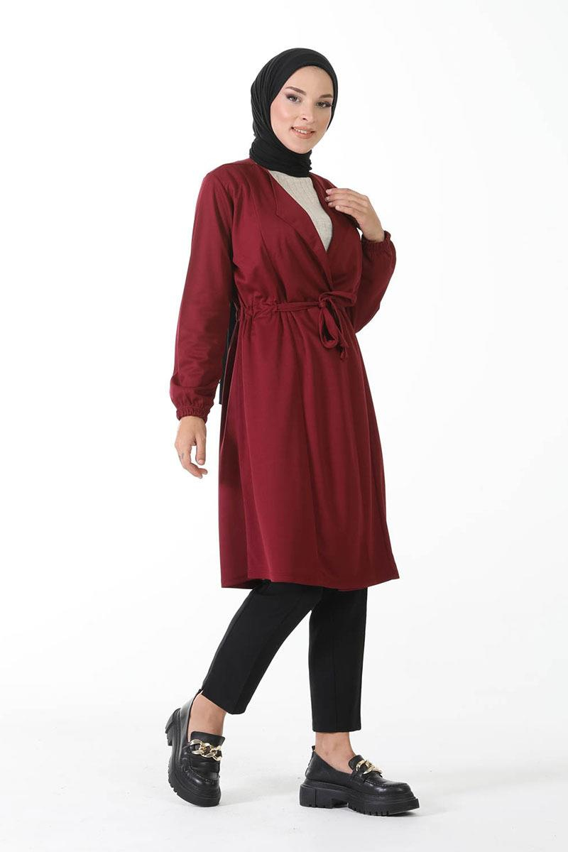 Kuşak Detaylı Kimono Bordo