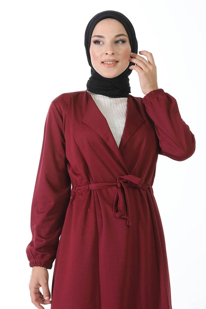 Kuşak Detaylı Kimono Bordo