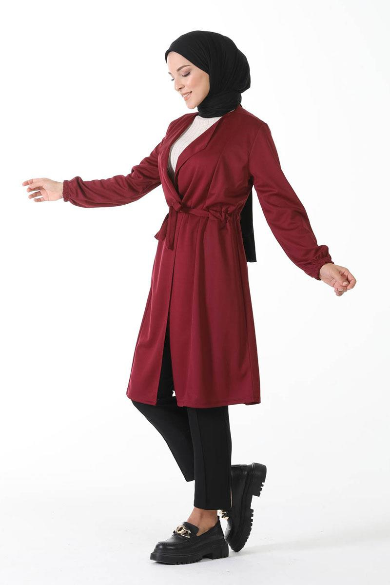 Kuşak Detaylı Kimono Bordo