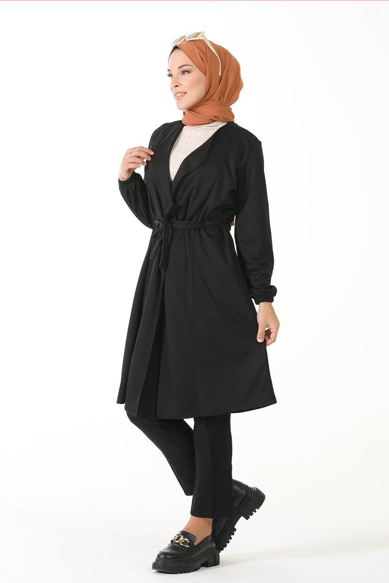 Kuşak Detaylı Kimono Siyah