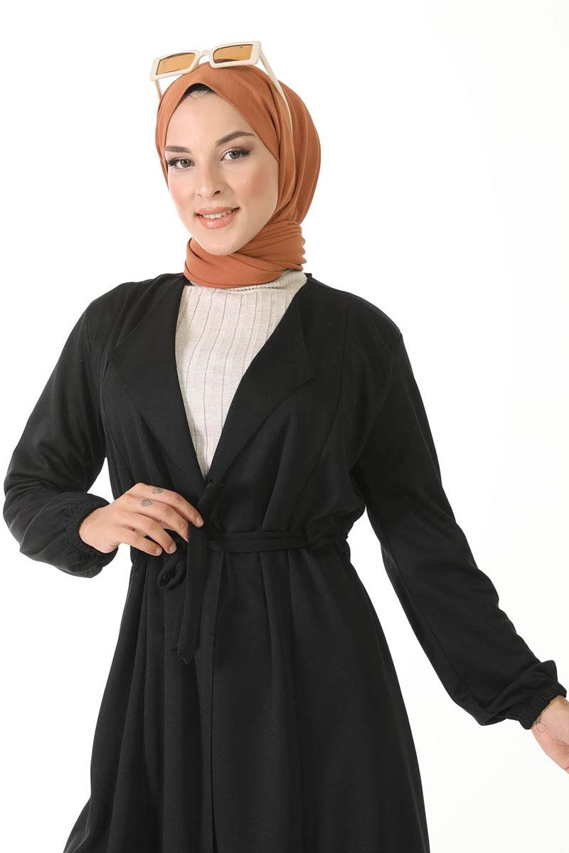 Kuşak Detaylı Kimono Siyah