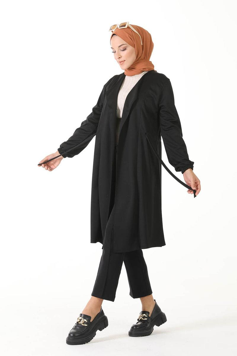 Kuşak Detaylı Kimono Siyah