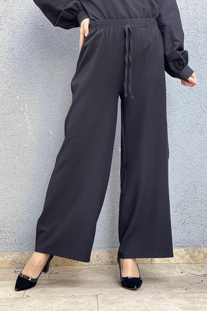 Lastikli Bol Paça Pantolon Siyah