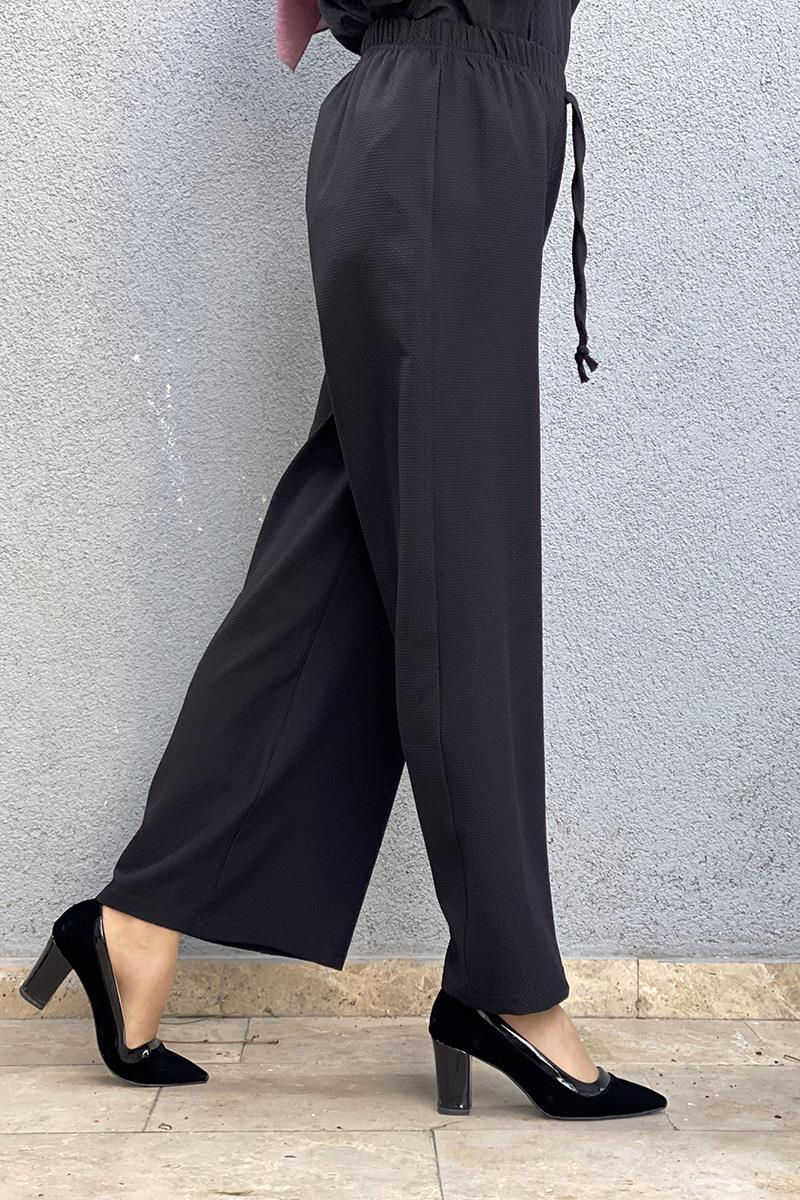 Lastikli Bol Paça Pantolon Siyah