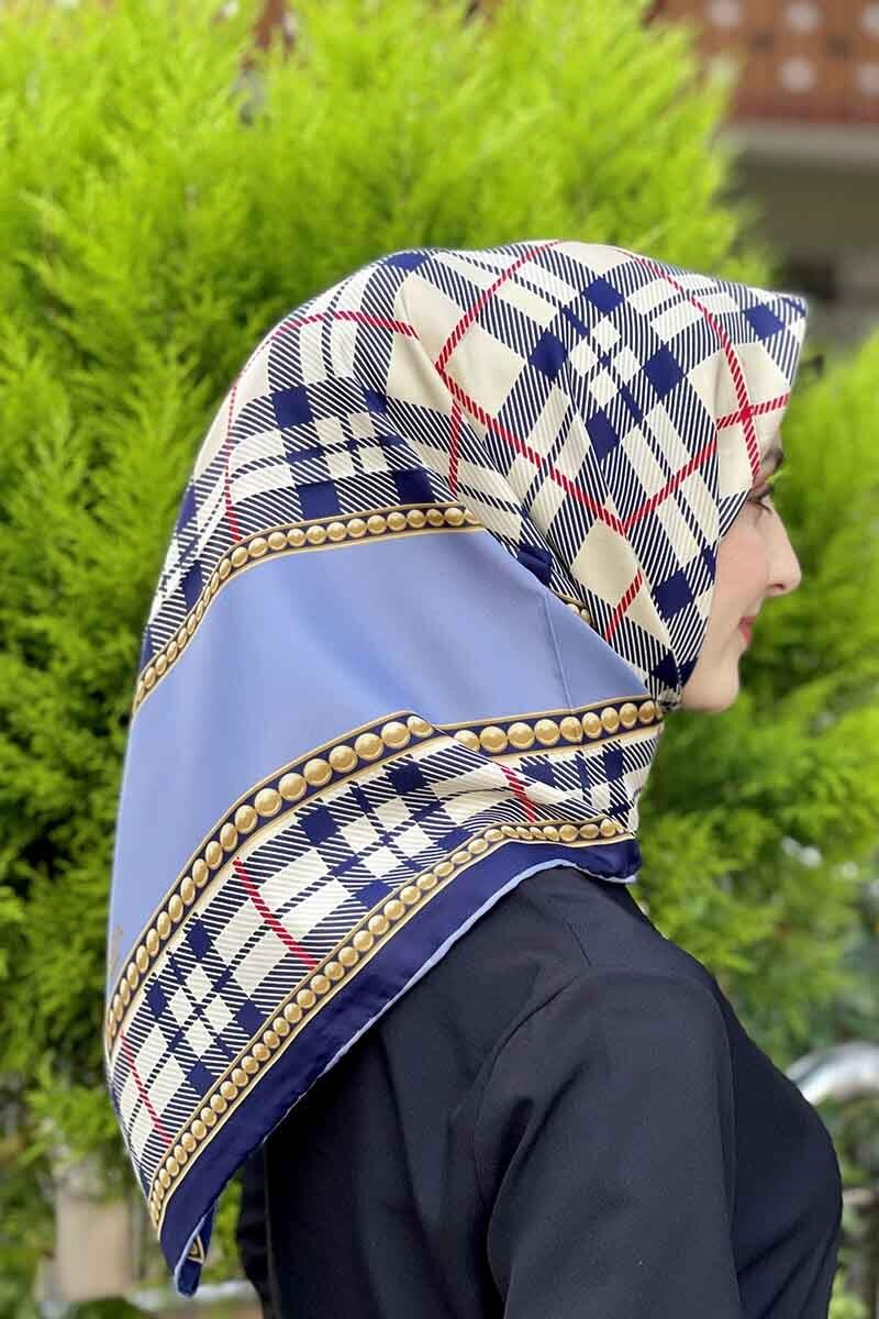 Moda Trend Desenli Eşarp İndigo