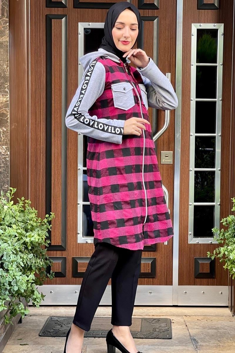 Oduncu Ekose Tunik Mürdüm