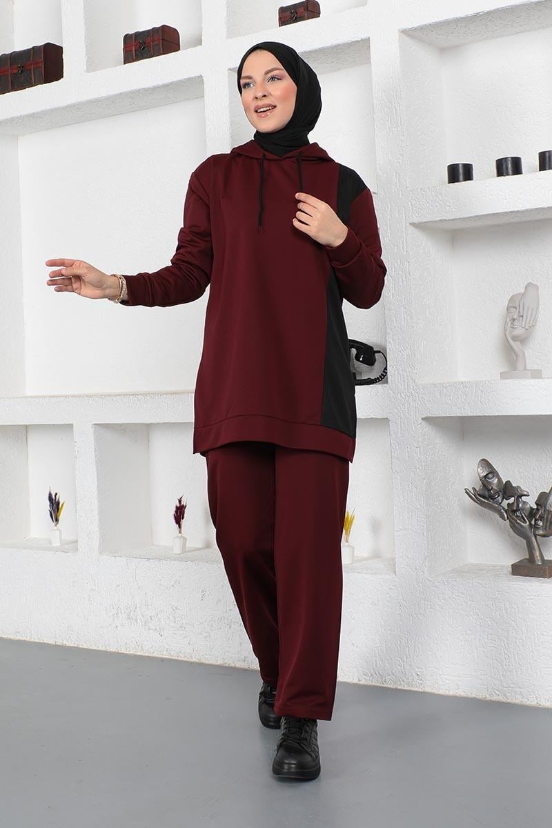 Oversize Double Örme Eşofman Takımı Bordo