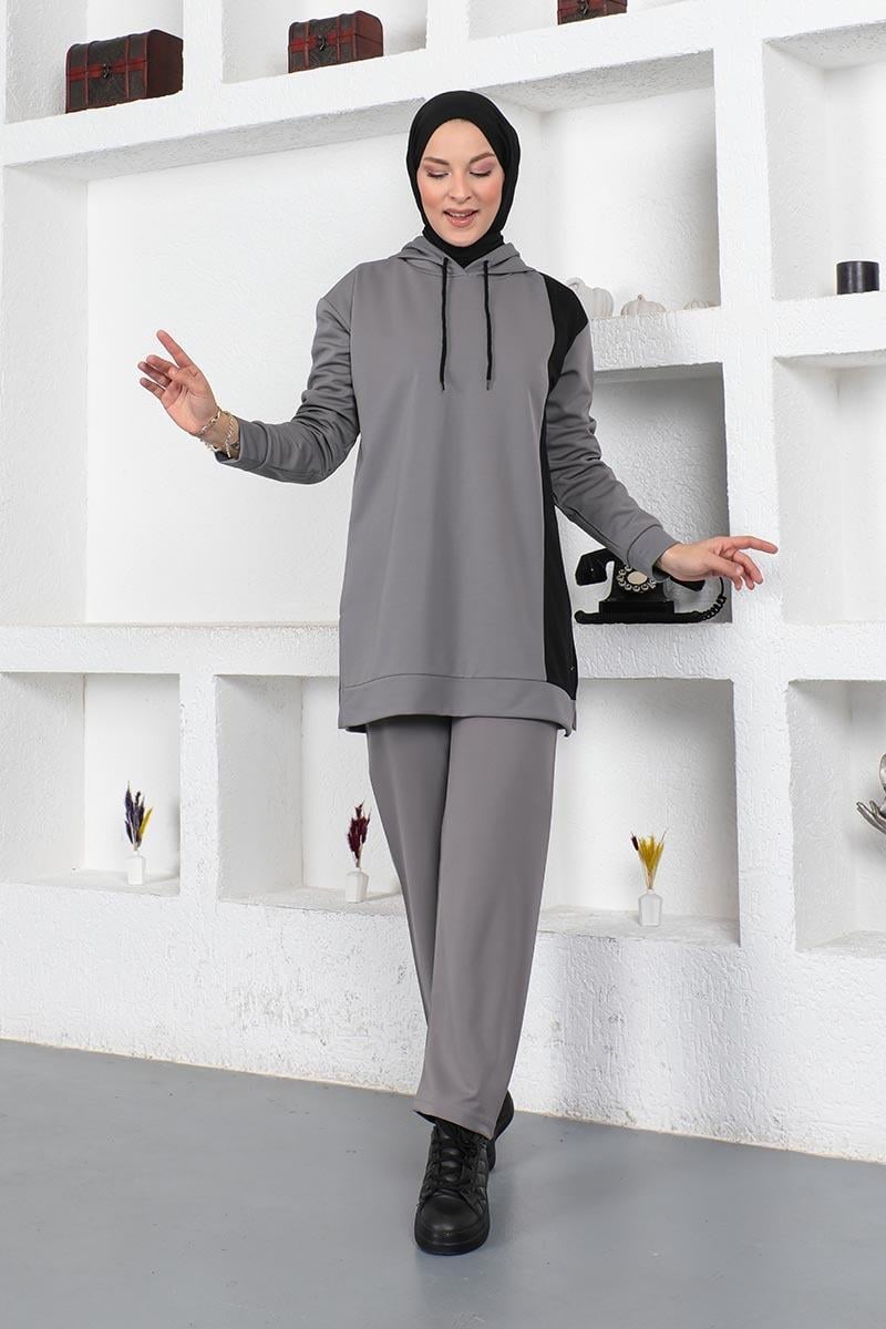 Oversize Double Örme Eşofman Takımı Gri