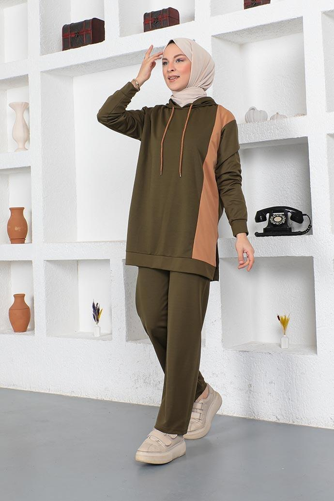 Oversize Double Örme Eşofman Takımı Haki