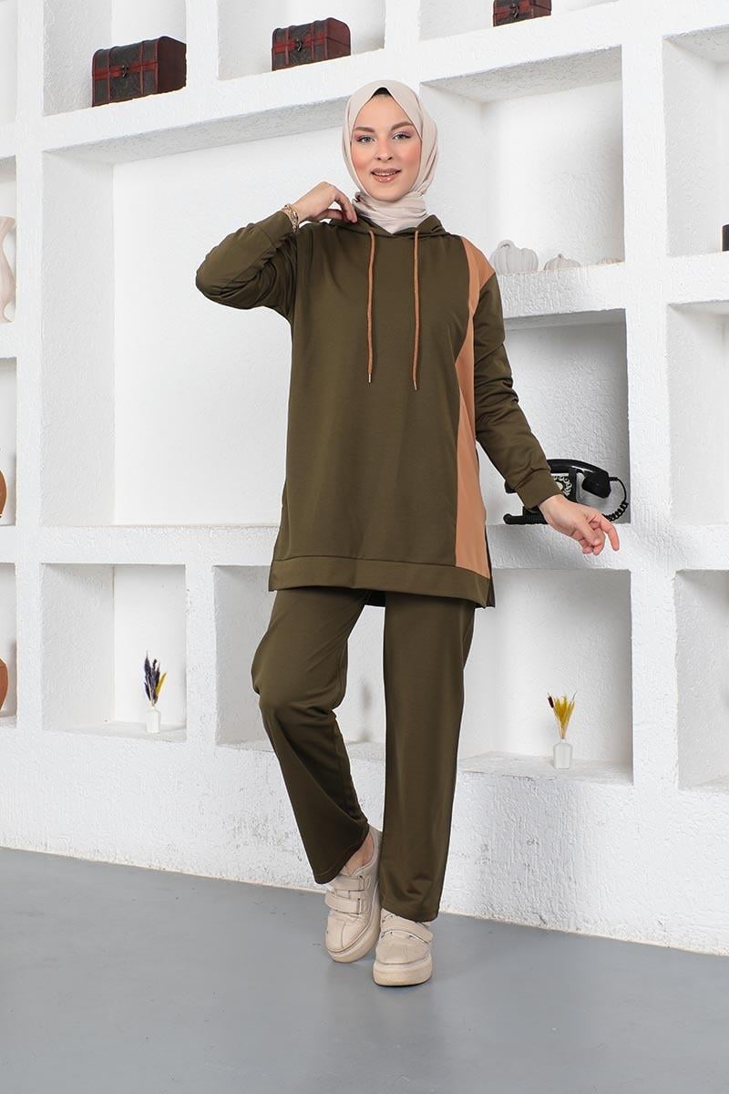 Oversize Double Örme Eşofman Takımı Haki