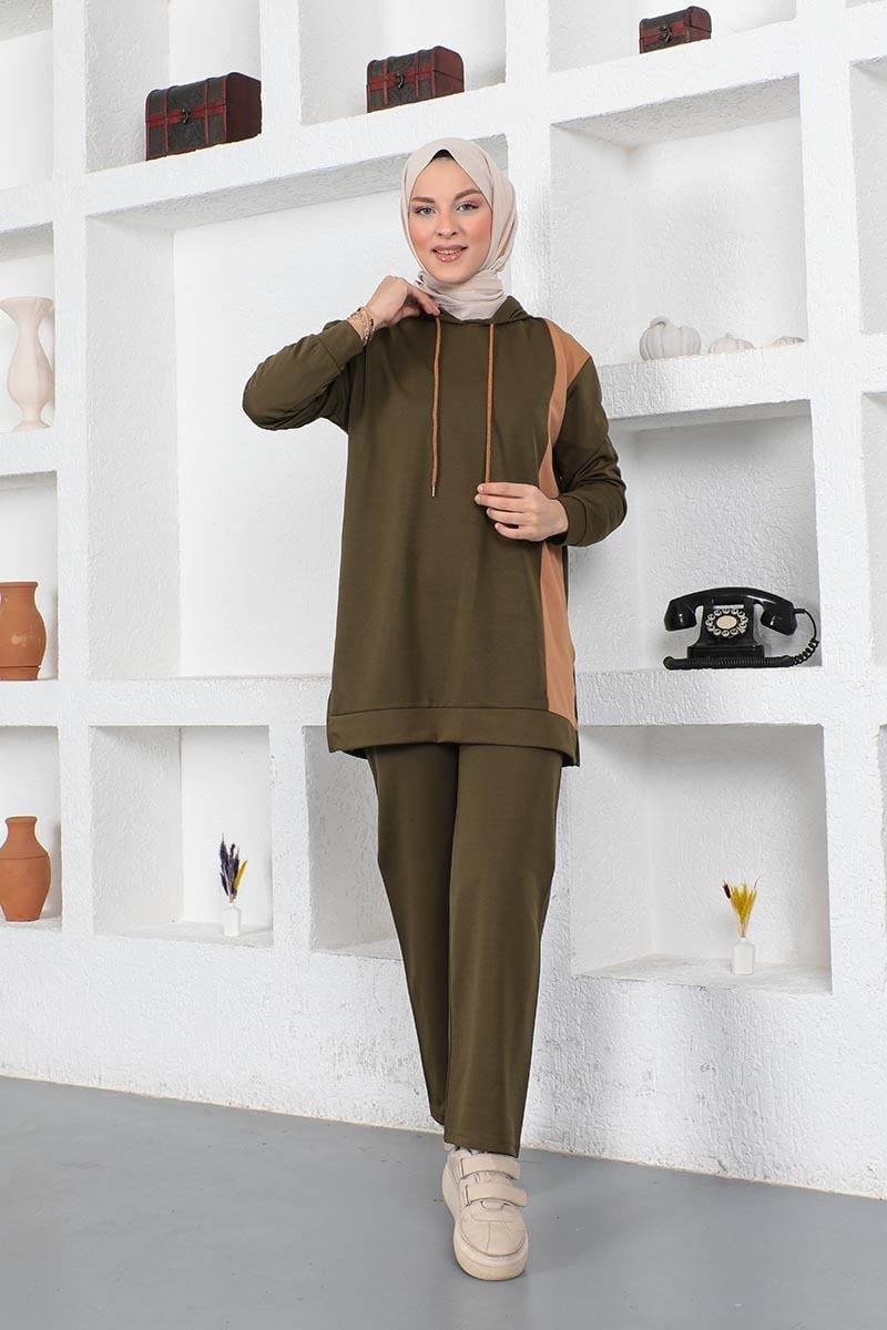 Oversize Double Örme Eşofman Takımı Haki