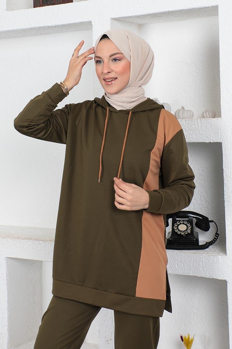 Oversize Double Örme Eşofman Takımı Haki