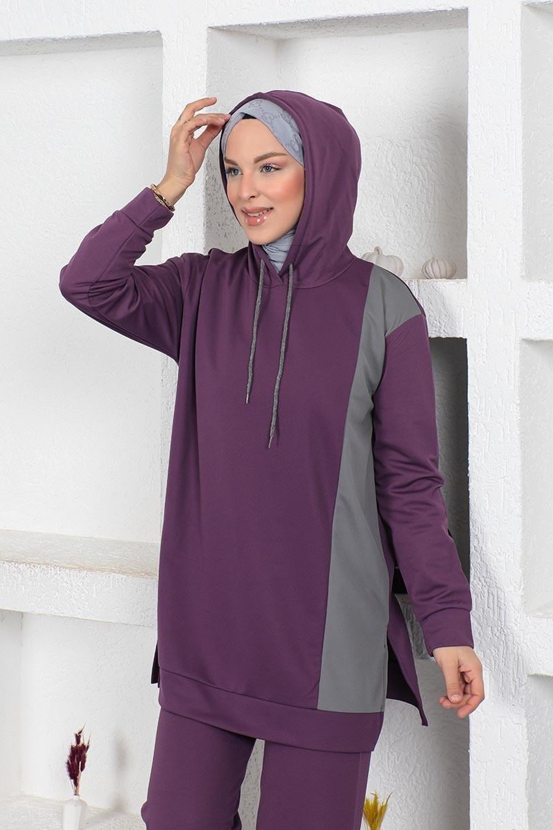 Oversize Double Örme Eşofman Takımı Mor