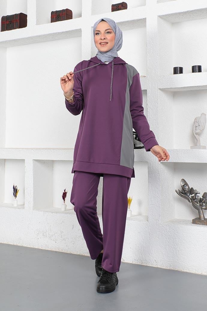 Oversize Double Örme Eşofman Takımı Mor