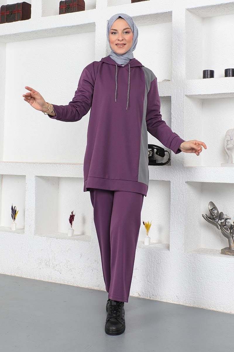 Oversize Double Örme Eşofman Takımı Mor