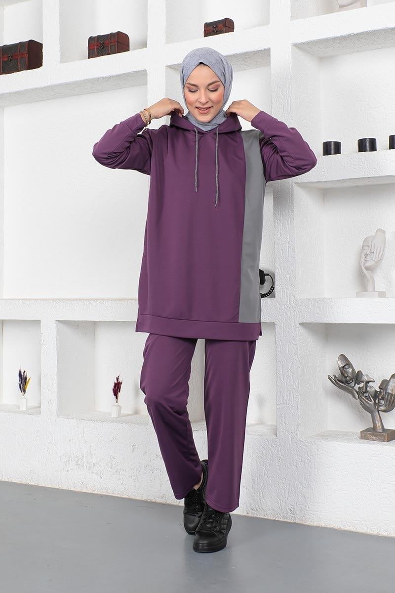 Oversize Double Örme Eşofman Takımı Mor