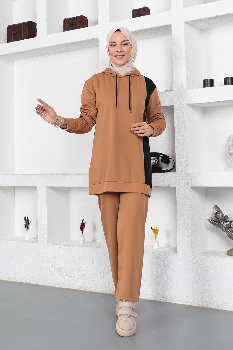 Oversize Double Örme Eşofman Takımı Taba