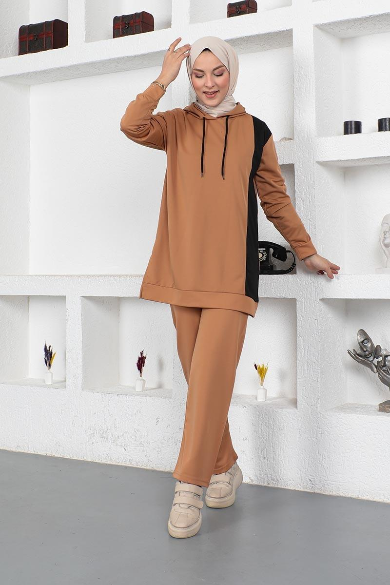 Oversize Double Örme Eşofman Takımı Taba