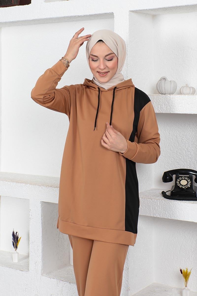 Oversize Double Örme Eşofman Takımı Taba