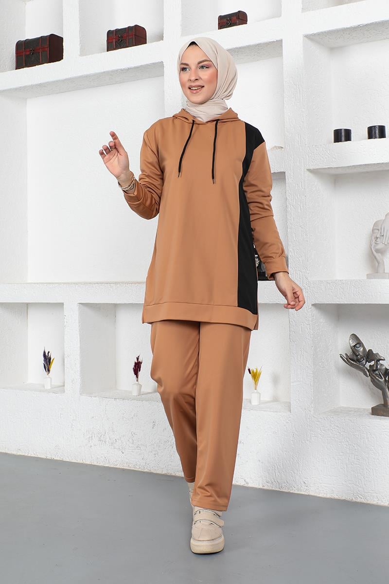 Oversize Double Örme Eşofman Takımı Taba