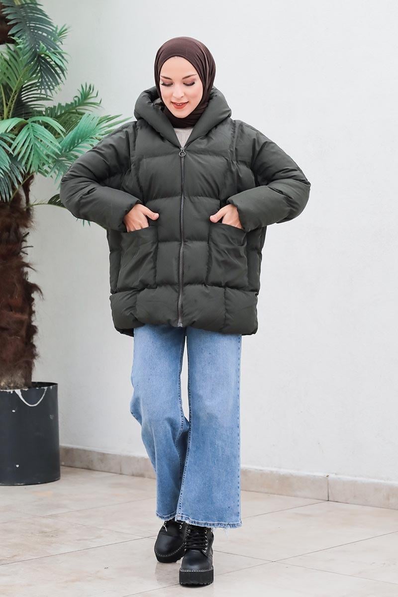 Oversize Şişme Mont Haki