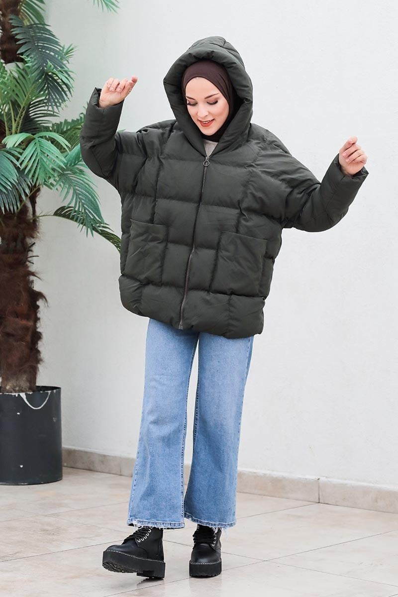 Oversize Şişme Mont Haki