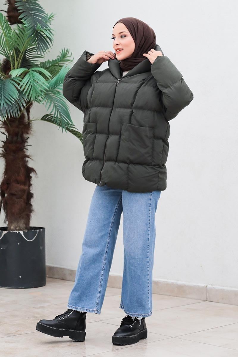 Oversize Şişme Mont Haki