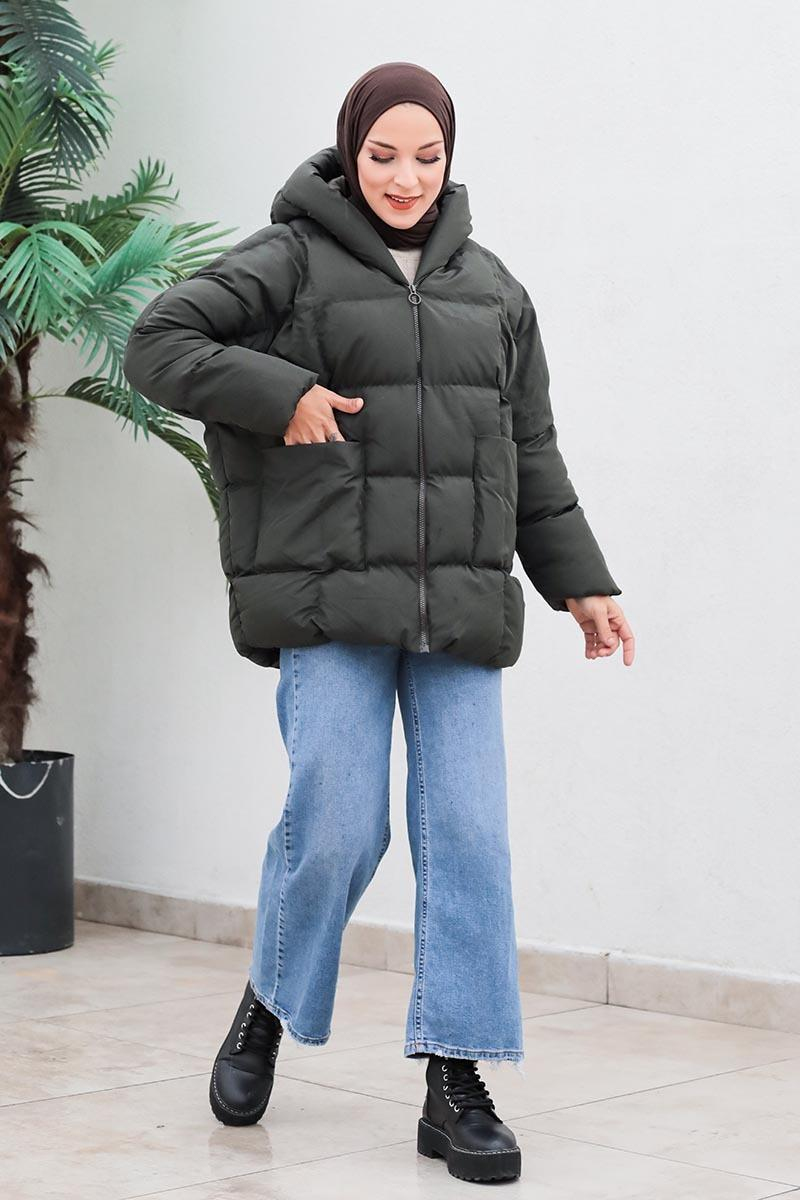 Oversize Şişme Mont Haki