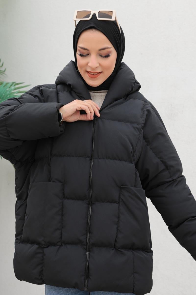 Oversize Şişme Mont Siyah