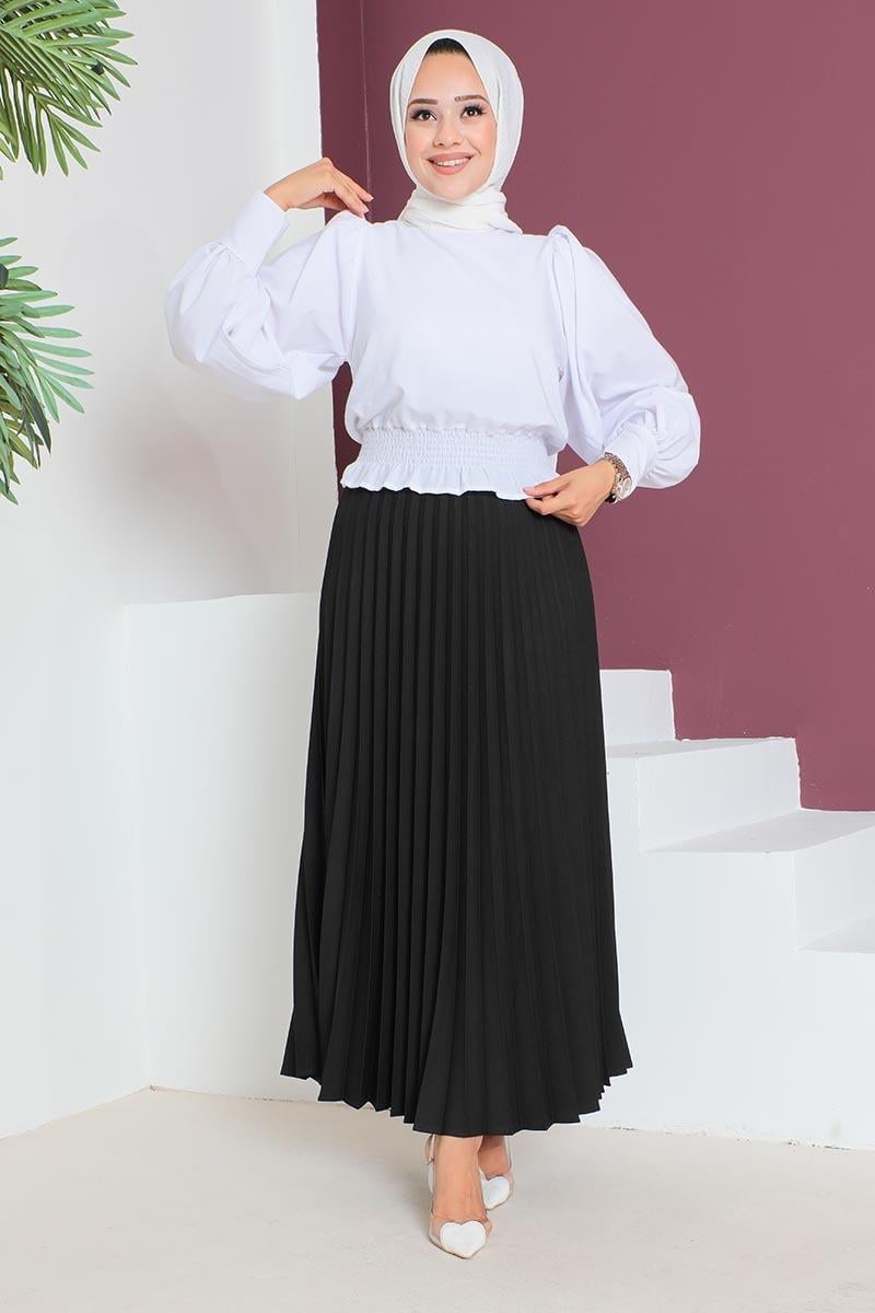 Piliseli Etek Siyah