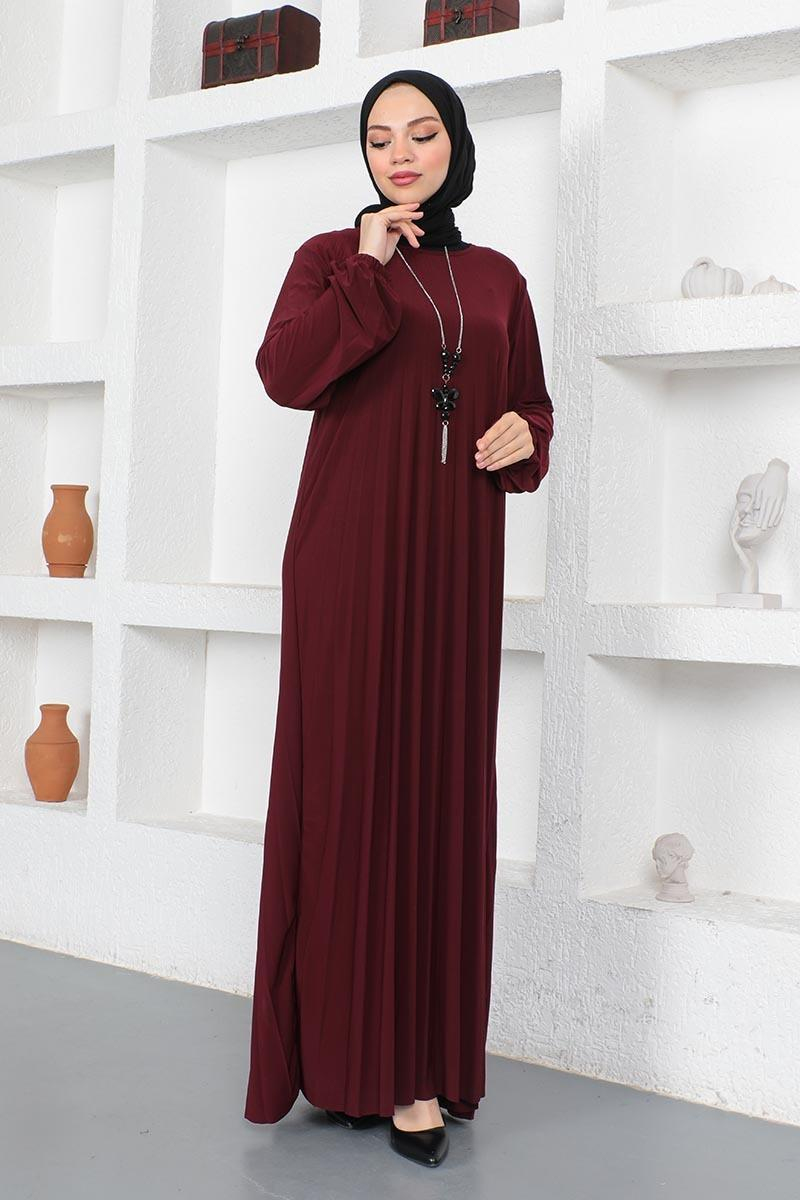 Piliseli Sandy Elbise Bordo