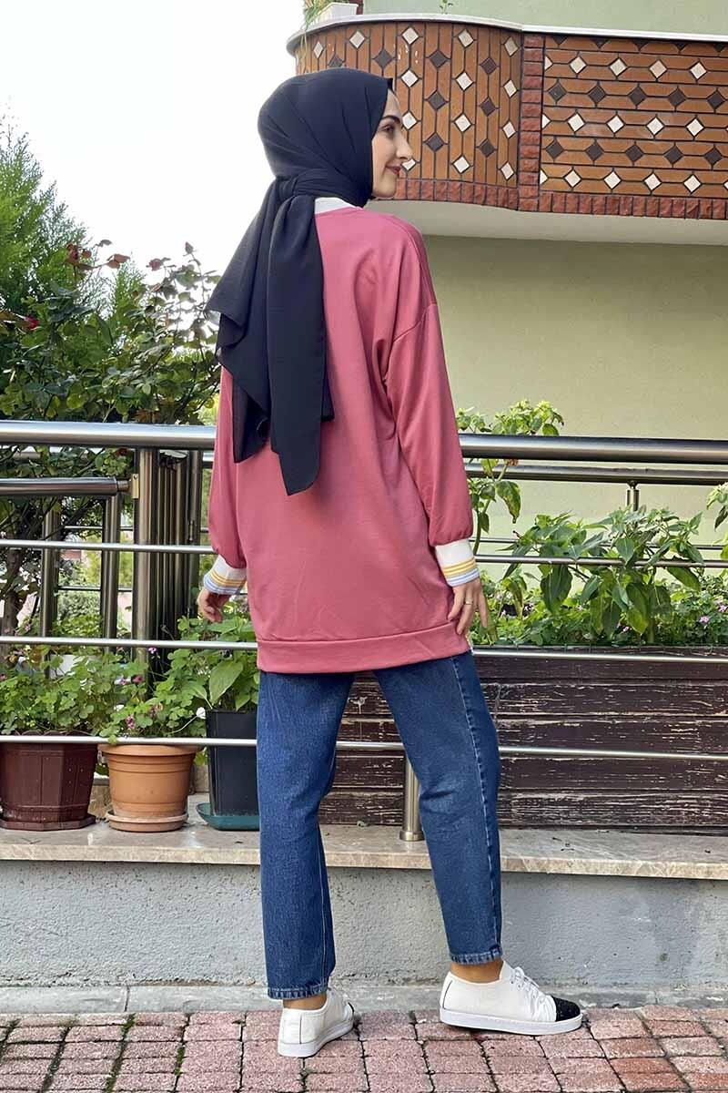 Ribana Çizgili Sweat Gül Kurusu