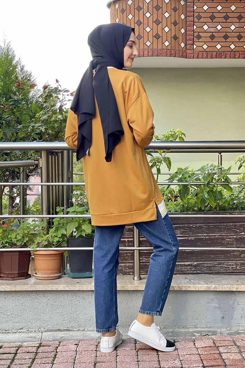Ribana Çizgili Sweat Hardal