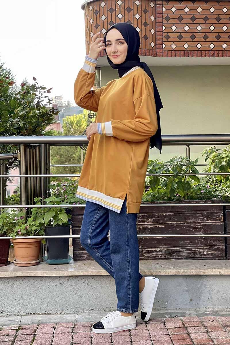 Ribana Çizgili Sweat Hardal