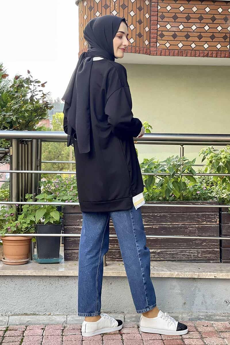Ribana Çizgili Sweat Siyah